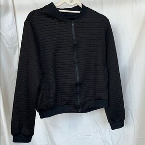 Black Quilted Zip-Up Bomber Jacket